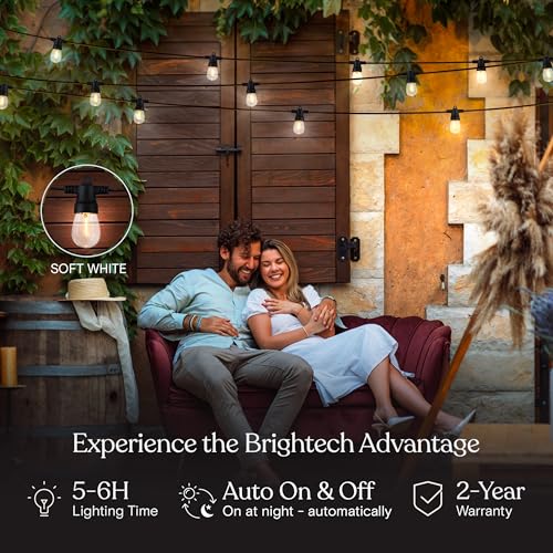 Image of Brightech Ambience Hybrid Outdoor String Lights - Dual Plug and Solar Powered Waterproof LED Light String for Outside - 48 Ft, Soft White Edison Bulbs, for Camping, Patio, Cafe, Yard, Porch