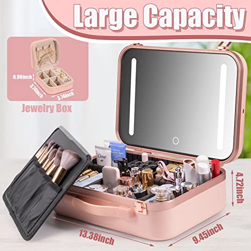 Makeup Travel Lighted Case With Large Led Light Mirror Coetic Bag Organizer Professional Adjustable Divider Storage, Waterproof Portable Make Up Train Box Accessories And Tools Case (Sn-Pink) #TOP1