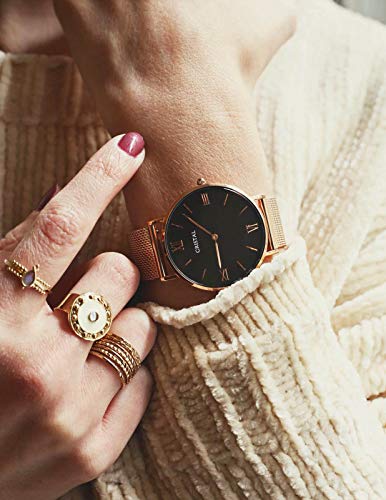 Montre femme or rose en acier inoxydable avec bracelet milanais et cadran en cristal - 2