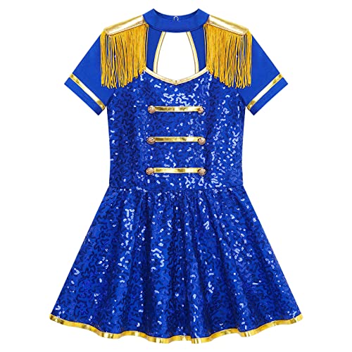 Moily Kids Girls Sequins Drum Majorette Marching Band Mock Tassel Short Sleeve A Line Uniform Dress3