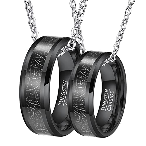 Collier homme femme tungstène noir, pendentif bague haut de gamme