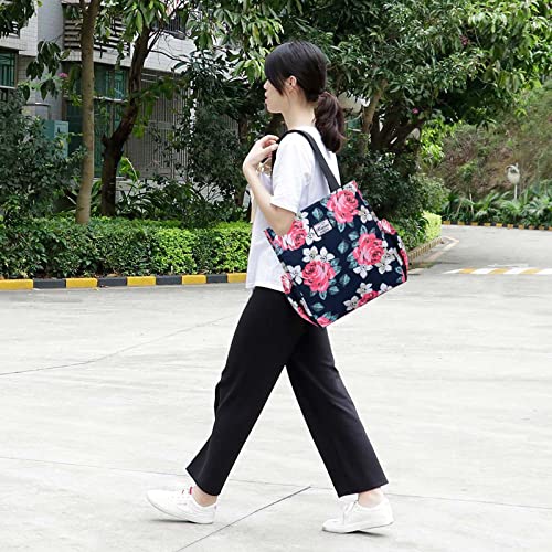 Image of KAMO Floral Tote Bag - Waterproof Lightweight Handbags Travel Shoulder Bag for Hiking Yoga Gym Swimming Travel Beach
