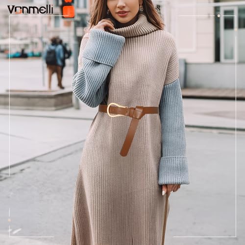VONMELLI Women's Leather Belt Fashion Knot Belt for Dress Coat Gold Buckle Belt Tie a Knot Waist Belt Brown 63inches3