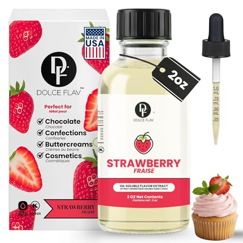 Dolce Flav Strawberry Extract – 2 Ounce Oil-Soluble Kosher, Sugar-Free, Concentrated Berry Flavor for Candy, Chocolates &amp; Desserts, Includes Measured Dropper