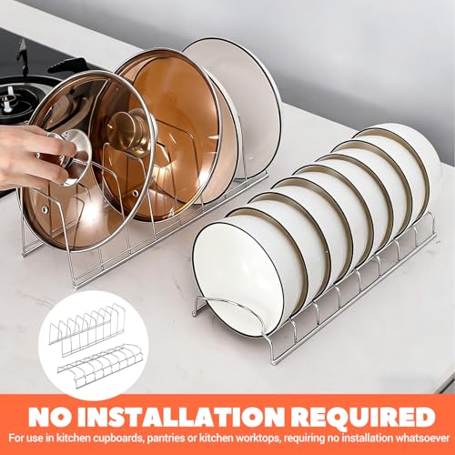 UESDU 4 Pcs Plate Rack for Cupboard, Plate Organiser for Kitchen Cupboard for Pot Lid Bowl Plates Cutting Boards Bakeware - Image 5