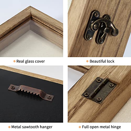 Image of TJ.MOREE Shadow Box 11x11 Memory Display Case Wood Picture Frame Carbonized | Fits 9.4x9.4Inserts with Linen Back & Glass, Rustic Keepsake Box for Pet Memorabilia Gifts Wedding Bouquet Military Medals