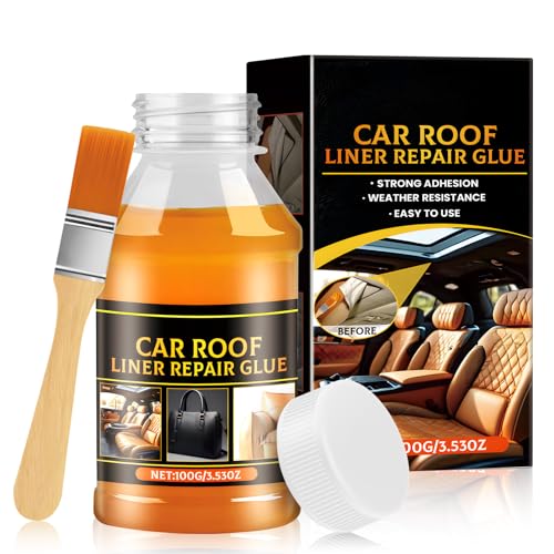 WEILAOK Colla per Tessuti Auto, Colla per Cielo Auto, colla Tessuto Cielo Auto con Pennello, Viscosità Elevata, Adatto per la Riparazione di Tetti E Interni di auto, 100g