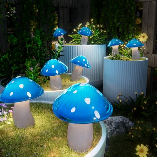 Upgraded Solar Mushroom Lights Outdoor, 9 Pack Garden Stake Light with 8 Lighting Modes, IP65 Waterproof Solar Pathway Fairy Decor for Yard/Flower Bed/Patio/Landscape/Backyard, 30 FT