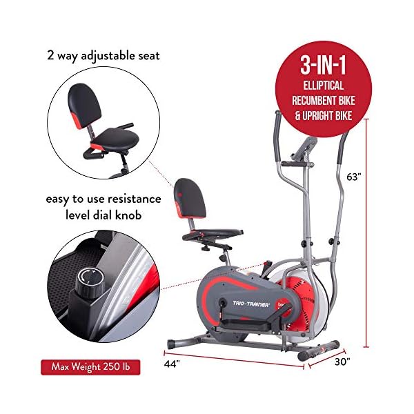 [BODY POWER] 2nd Generation Patented 3-in-1 Home Gym, Upright Compact Exercise Bike, Elliptical Machine & Recumbent Bike, Trio Trainer with Heartrate Monitor, Safety Brake Pad. BRT5088