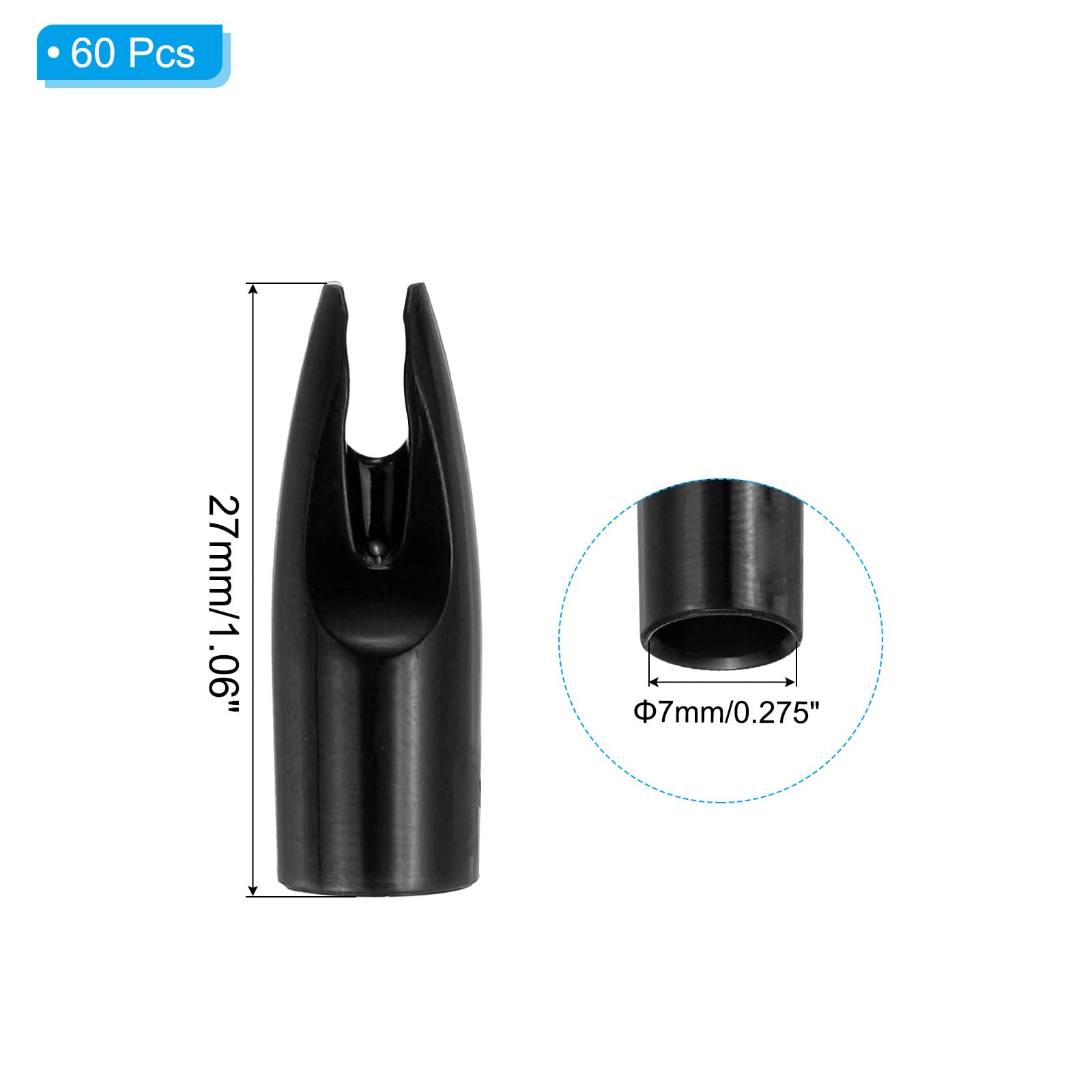 PATIKIL Tir Arc Flèches Encoches 7mm, 60 pcs Plastique Colle sur Flèche Encoche Remplacement pour Chasse Flèches Compound Arc Recourber Classique Arc, Noir