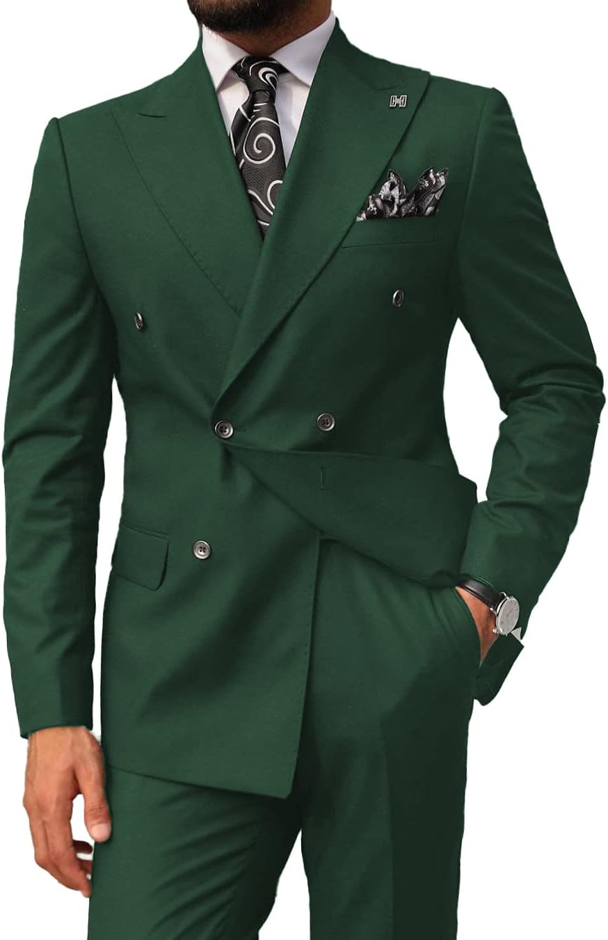 Jiaoyunshi Mens Suit Casual 2 Piece Formal for Wedding Double Breasted Business Prom Grooms Tuxedos（ Jacket + Pant）