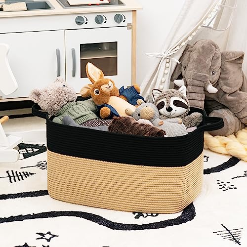 Goodpick Large Woven Storage Basket, 21.6" x 14.9" x 11.8" Rectangle Cotton Rope Laundry Basket with Handles, Baby Toy Blanket Storage for Living Room, Bedroom