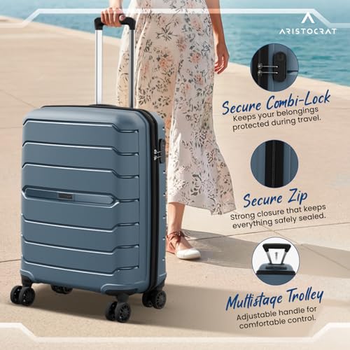 Image of Aristocrat Liberty 8-Wheel Cabin Size Hard Case Trolley Bag, Spanish Blue