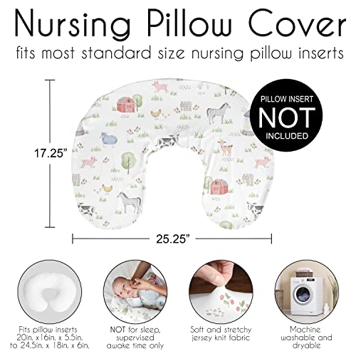Image of Sweet Jojo Designs Farm Animals Nursing Pillow Cover Breastfeeding Pillowcase Newborn Infant Bottle Breast Feeding Pillow NOT Included Watercolor Farmhouse Barn Horse Cow Gender Neutral