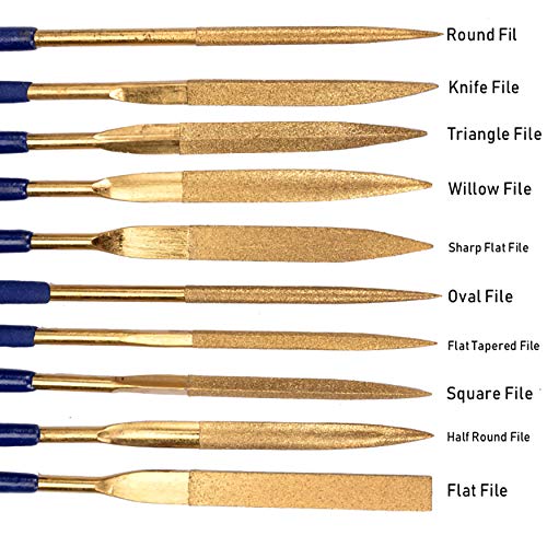 Kewayo 10Pcs Needle File Set Includes Round, Tapered Round, Half Round, Barrette, Crossing, Knife, Equaling, Warding, Square, And Three Square #TOP4