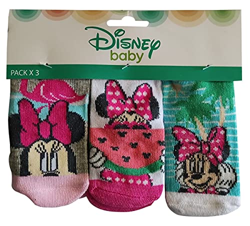 Minnie Maus Calcetines para bebé, pack de 3 unidades, para bebés, niñas de 0 a 12 meses, multicolor (rosa, turquesa, gris, 0 a 6) Cover