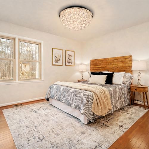 Bekada 12’’ Modern Crystal Chandelier, LED Flush Mount Ceiling Light Fixture, 3/4/5000K Dimmable Ceiling Lamp for Dining Room, Entryway, Kitchen, Closet, Living Room, Bedroom, Hallway ETL Listed Black