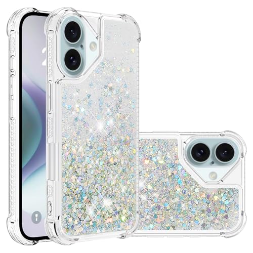Coque iPhone 16 Plus transparente paillettes liquides argent Lemaxelers 6.7 pouces