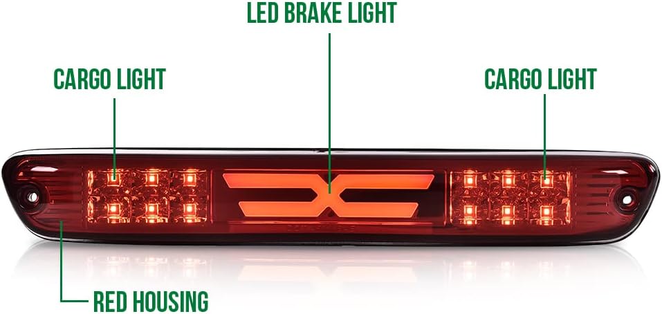 LQI LED 3rd Brake Light Compatible with Chevy Colorado & GMC Canyon 2004-2012; Fit Isuzu I-Series 2006-2008 Third Tail Brake Light Cargo Lamp luz de freno, Red Lens Clear Housing