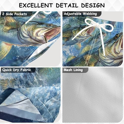 Boys Beach Board Shorts Bass Watercolor Fish Swim Trunk Teen Swimwear3