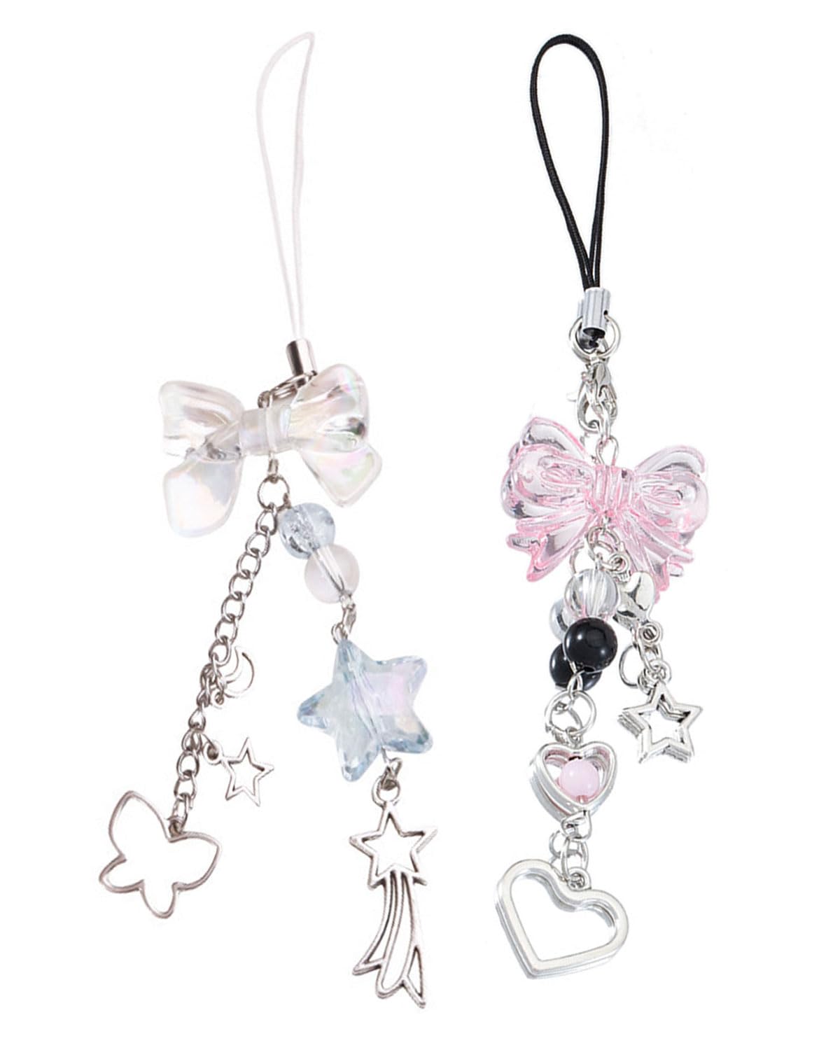 Porte-clés téléphone portable Y2K fraise papillon étoile breloques lot de 2