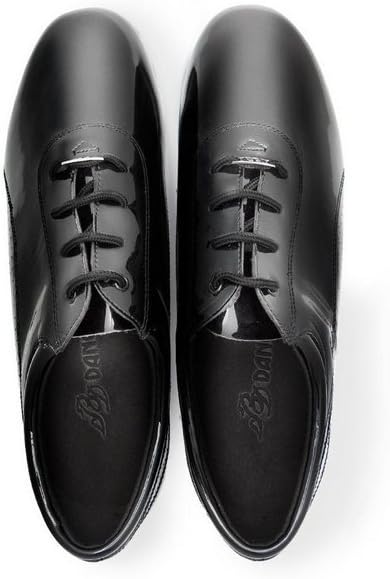 Professional Latin Dance Shoes for Men Teaching Ballroom Men's Dancing Practice Oxford Shoes, Black Leather, #424, 6-14