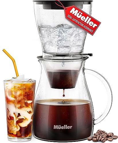 Comparison: Best Mueller Cold Brew Maker 2 Mueller QuickBrew Smooth Cold Brew Coffee and Tea Maker 47 oz, Dripper Iced Coffee Brewer Maker with Adjustable Water Flow, Stainless Steel Filter, Borosilicate Glass Carafe