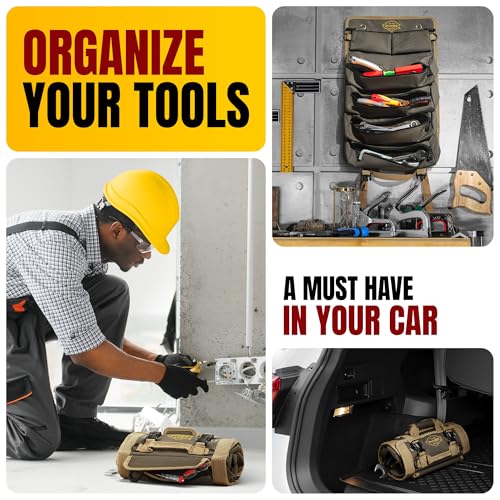 The Ryker Roll Up Tool Bag Organizer Gifts for him Heavy Duty Motorcycle Tool Roll Bag Organizer Portable Rollup Toolbag w/Accessible Pouches - Mens gifts for Dad, Mechanic & Electrician (AP-TR)