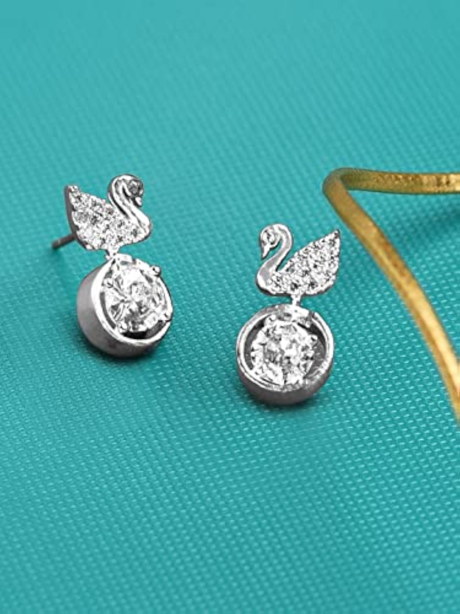 Women's Silver Tone Cubic Zirconia Swan Stud Earrings