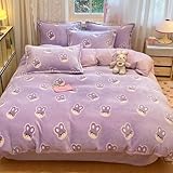 MorroMorn Purple Duvet Cover Queen, Bunny Kids Bedding Sets, Fluffy Comforter Covers Set, Down Alternative Blanket Ultra Soft Kawaii for Girls Teen Women Full Double Size