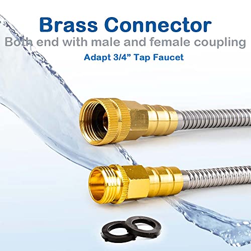 Fangfarm 304 Stainless Steel Metal Garden Hose With Brass Fittings, Heavy Duty Water Hose, Kink Free And Flexible, Crush Resistant, Puncture Resistant (Stainless Steel Hose, 15Ft) #TOP1