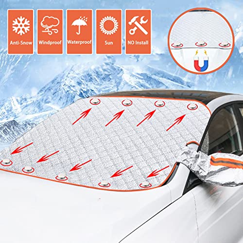 CaiTang Couverture Pare-Brise Voiture, 9 Magnétique Bache Pare Brise Universelle Avant Voiture Protection, Repliable Bache Voiture Protection Anti Givre et Neige, UV, Soleil, Poussière, Pluie Cover