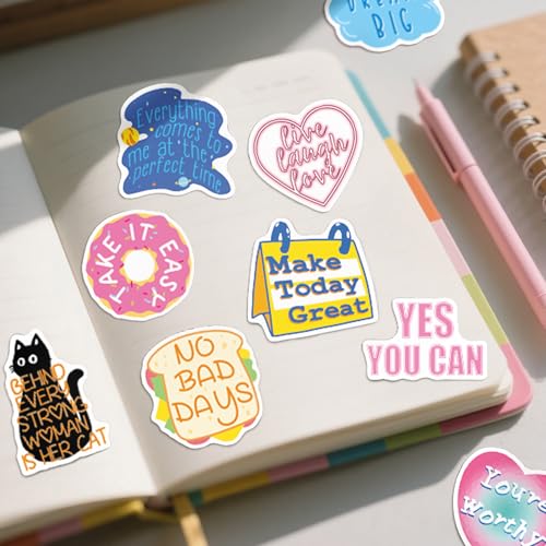 100 Pcs Motivationsaufkleber Sticker Sprüche, Positive Affirmationen Inspirierende Motivation Aufkleber, Wasserfeste Vinyl Stickerset Stickerbomb für Laptop Scrapbook Journal Skateboard Koffer