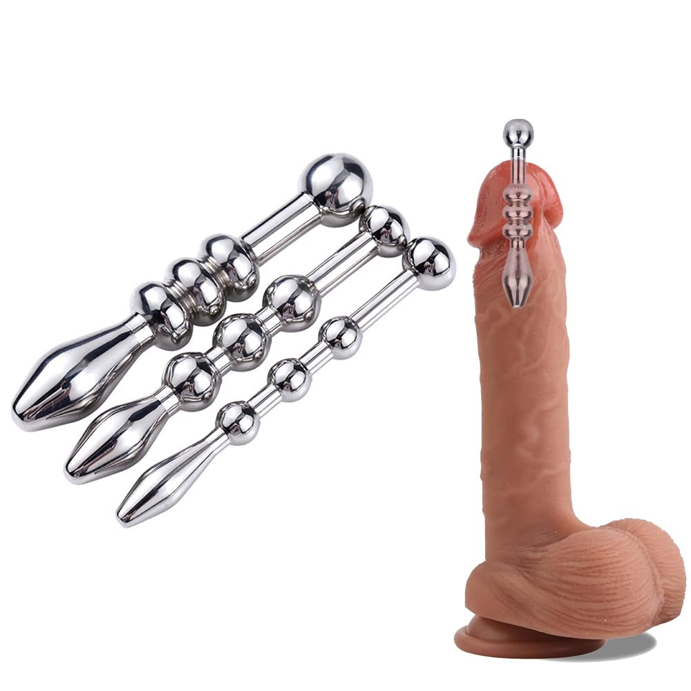 Stainless Steel Urethral Sounds Dilators Multi Beads Penis Plug Adult Sex Toys For Male (Curved Shaft