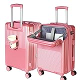 GMTA Mala de Viagem de Bordo 10Kg Expansível Rígida Padrão ANAC com 4 Rodas duplas 360° Cadeado Anti Furto Compartimento Exclusivo para Notebook Saída USB para carregamento de Celular (Rose)