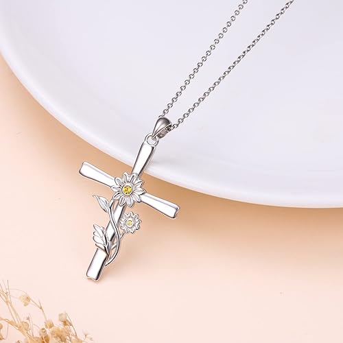 Miniatura 6 de Collar de cruz de margarita para mujer, plata de ley 925, collar con colgante de flores, joyería cristiana, regalo para mujer