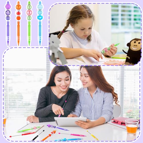 Dinifee 32 Pcs Beadable Mechanical Pencil Back to School Pens Mini Drawing Beadable Pencil Pencils with Silicone Hand Guard for Writing Drawing Sketching DIY Crafting