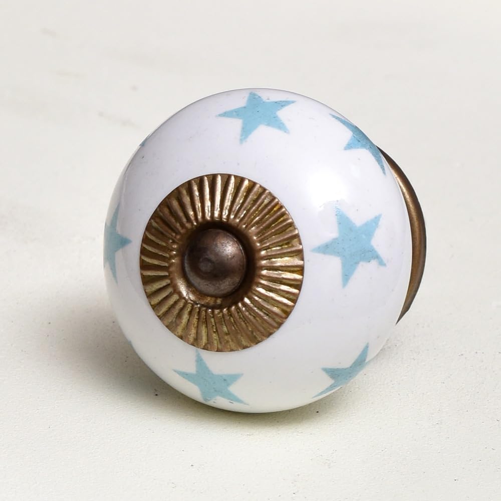 Indian Shelf 25 Pieces Ceramic Dresser Knobs Turquoise Cabinet Hardware Star Flower Kitchen Pulls