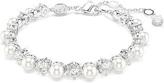 Swarovski Matrix Tennis bracelet, Crystal pearl, Round cut, clear, Rhodium finish