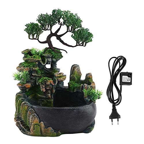 Küche Haushalt Wohnen Zimmerbrunnen Harz Wasserfall Desktop-Brunnen Zen Meditation Wasserfall Home Office Pflanze Aquarium (kein Farbwechsel LED-Beleuchtung) (Color : Multi-Colored) Cover
