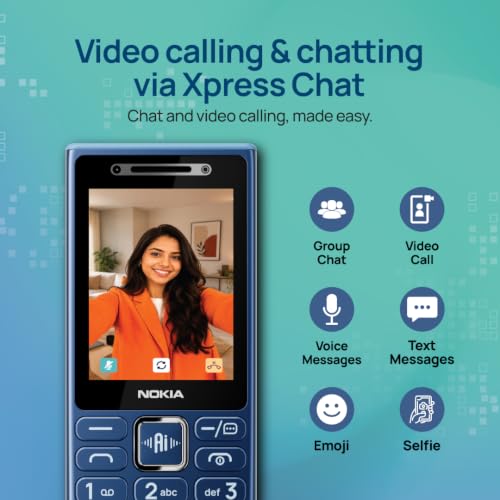 Image of Nokia 210 4G DS Keypad Mobile Phone | Video Calling & Chatting via Xpress Chat Compatible with Smartphones | Dedicated AI Button | Long Lasting Battery| Cloud Phone Apps | 1‑Year Replacement | Blue