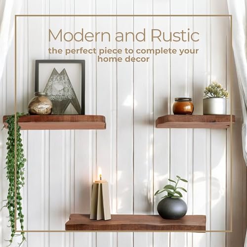 Set of 3 Solid Mango Wood Decorative Wall Shelves – Home Decor Floating Display Shelf with Iron Bracket – Modern Wall Shelves for Office, Bedroom & Living Room – 10", 14" & 18" - Image 5