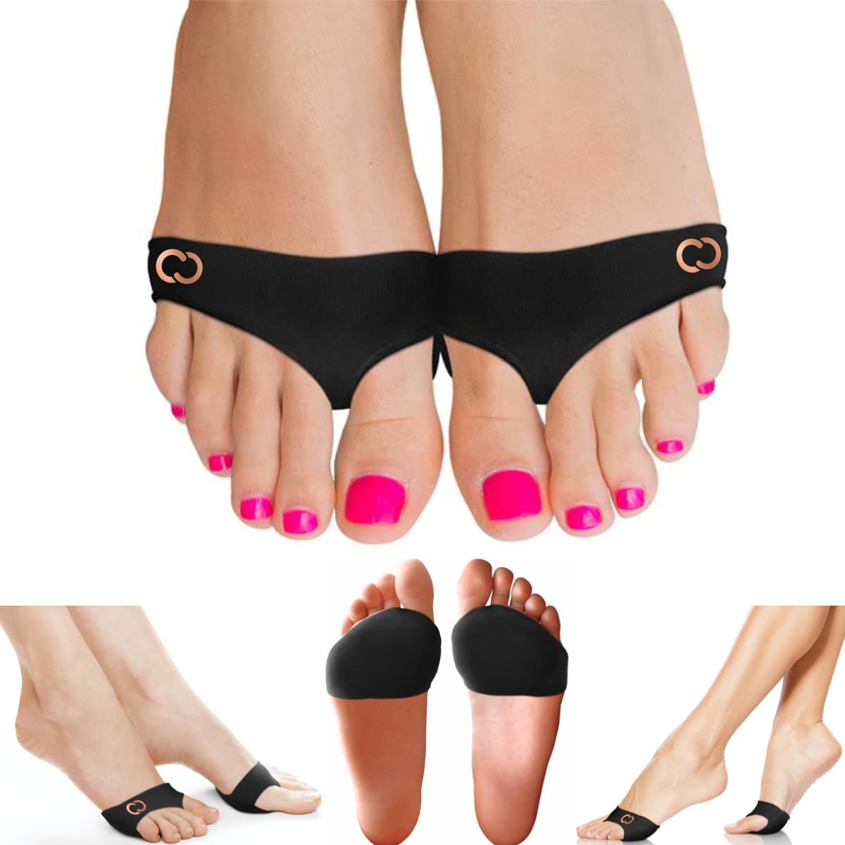 Copper Compression Metatarsal Pads for Women Men - Orthopedic Ball of Foot Pain Relief Braces - Gel Cushions