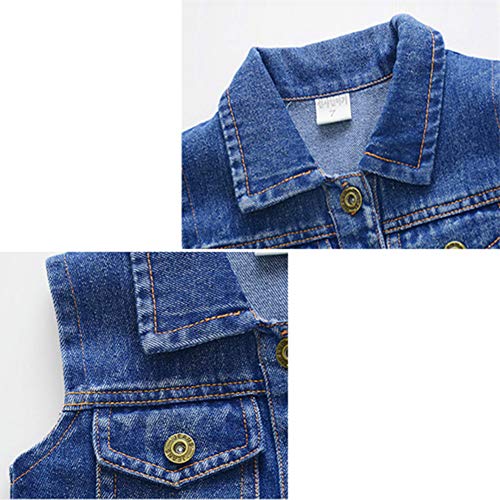 Taitaibaby Baby Toddler Girls Ripped Denim Vest Butterfly Print Soft Waistcoat Spring Fall Sleeveless Jean Jacket Outerwear Blue #TOP3