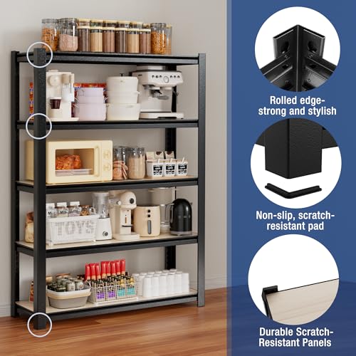 Image of WORKPRO 5-Tier Black Shelving with Board, 36.2 inchWx16.5 inchDx72 inchH, 3000LBS Load | Adjustable, Heavy Duty, 3000lbs, Boltless Shelving for Kitchen, Living Room, Garage