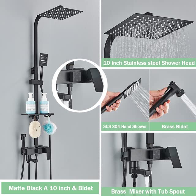 Mitigeur mural noir avec étagère pour optimiser l'espace de douche - 4