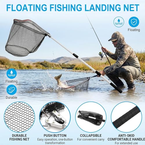 ZENFUN 2 Pack Red de Pesca con Mango Telescópico, Red de Nylon Plegable para Agua Salada y Dulce, Extensible a 51 pulgadas (Negro, Blanco) miniatura 5