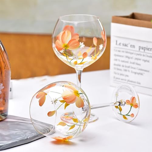 Miniatura 5 de WAIT FLY Copas de vino artesanales pintadas a mano con flores, copa grande para fiesta, boda, hogar, girasol, 21 onzas