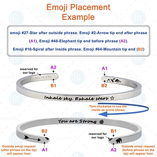 Dolceoro Personalized Inspirational Mantra Cuff Bracelet Jewelry, 3mm wide Shiny 316L Surgical Stainless Steel4