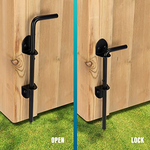 12" Cane Bolt Heavy Duty Drop Rod Gate Stopper Hardware, Gate Ground Latch For Wooden Fences Metal Gates Doors, Gate Drop Pin For Holding Gate To The Ground, Black Finish #TOP2